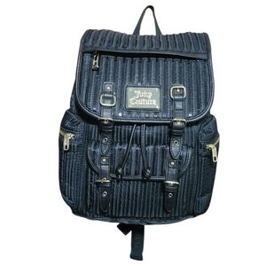 JUICY COUTURE Black Satin Sequin Quilted Drawstring Backpack With Gold Hardware